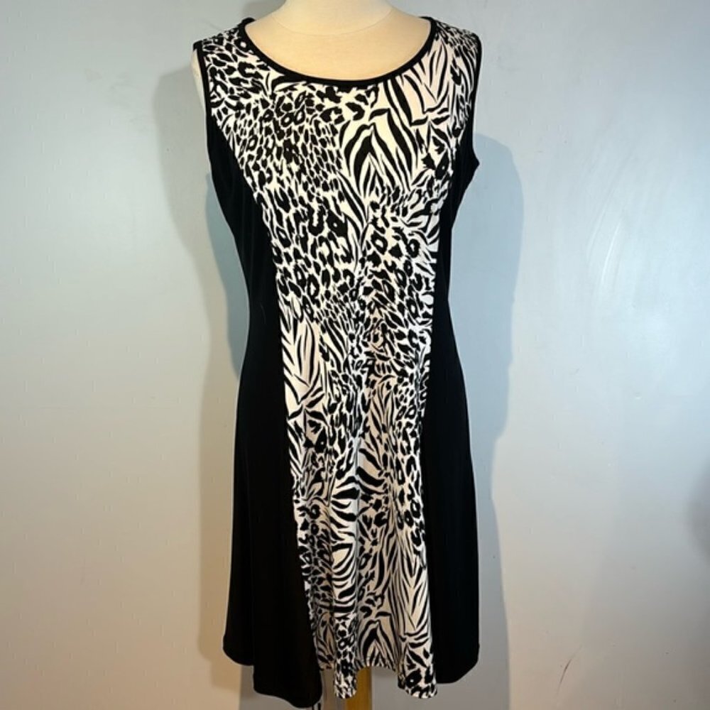 Variations brand black/animal print stretch fit and flare dress size large